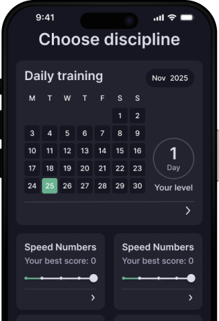 Memory App interface showing statistics and progress